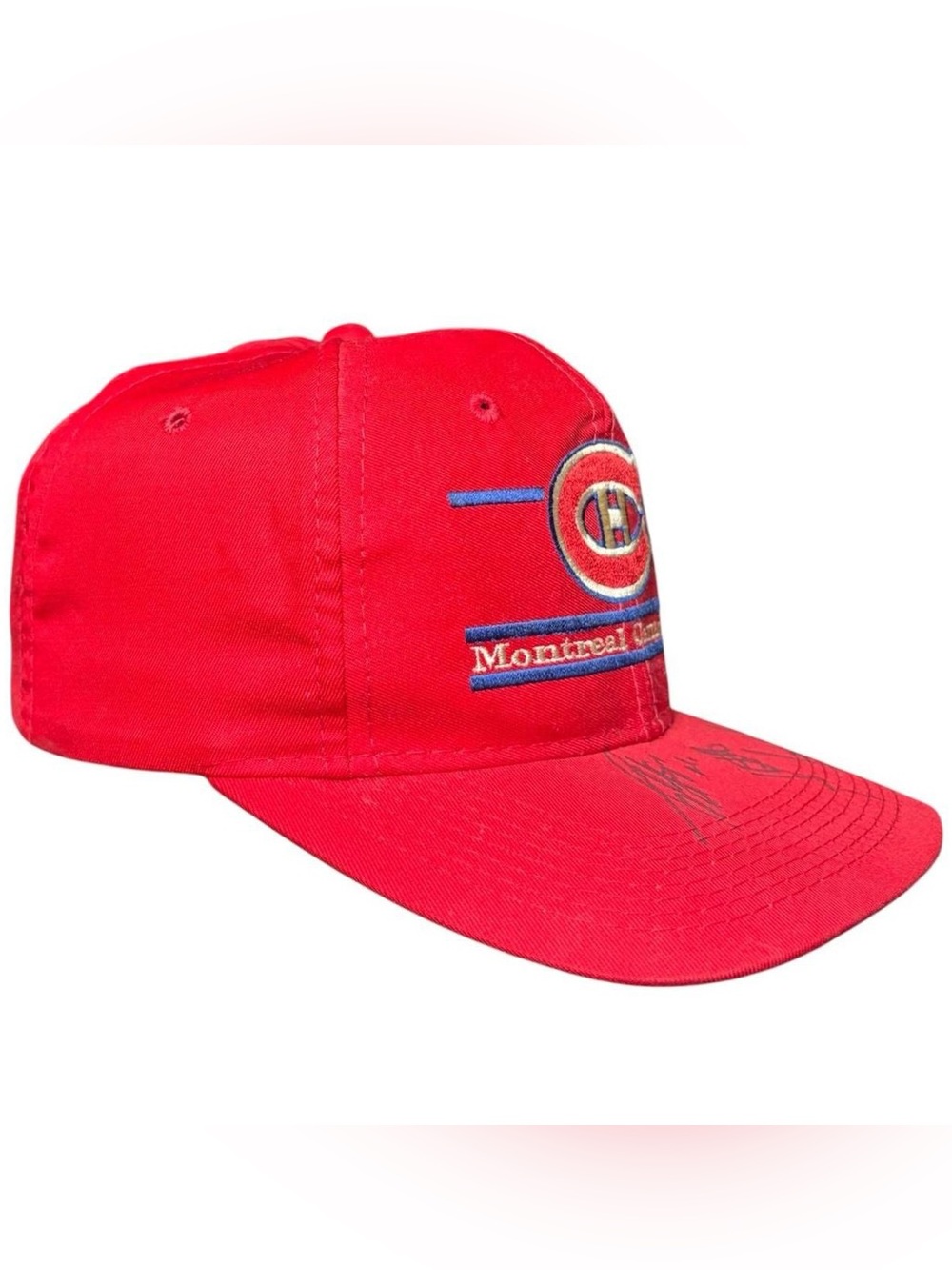 Vintage Montreal Canadiens The Game Split Bar Hat Jocelyn Thibault Signed Hat - Picture 2 of 8